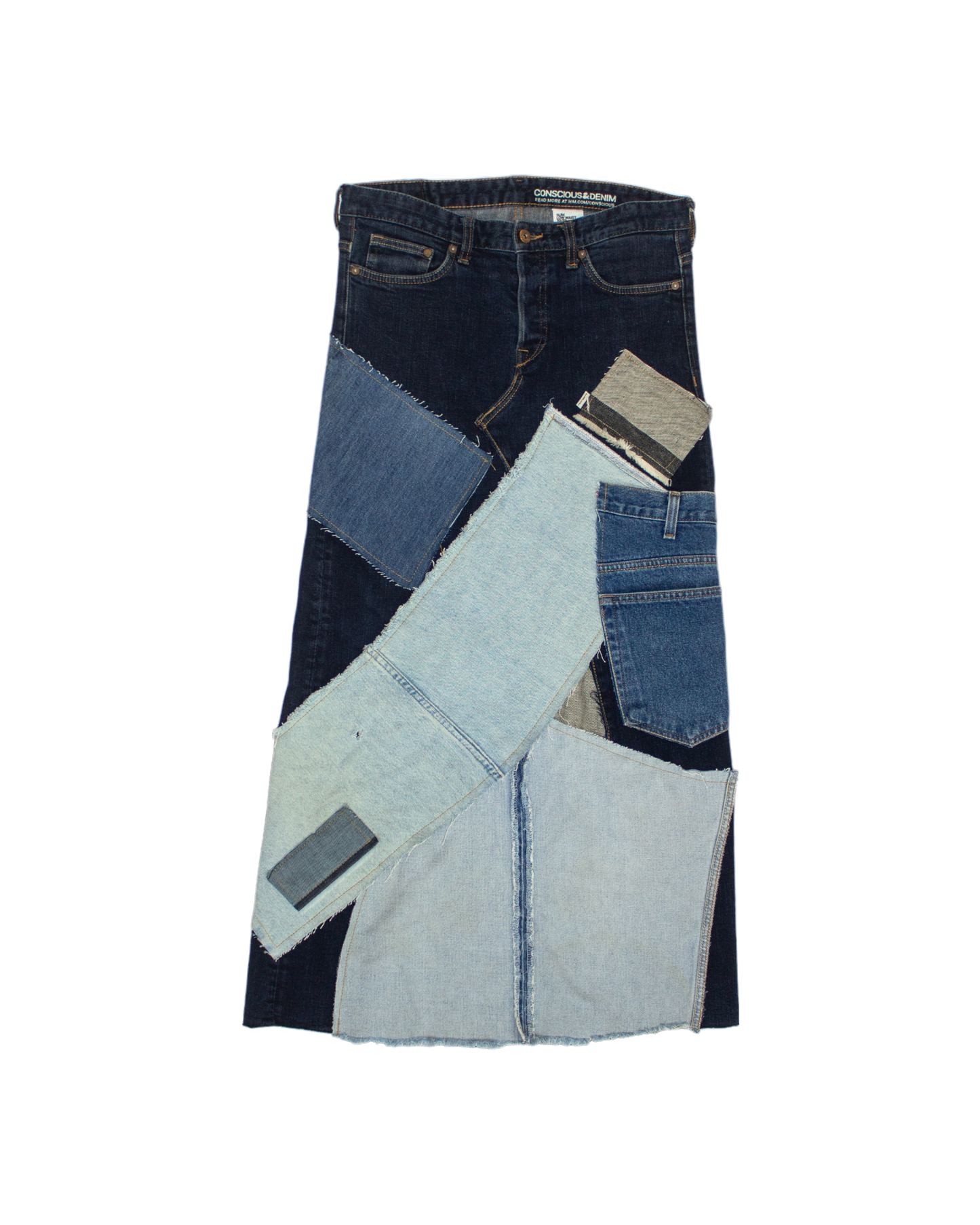 FW23 Patched Denim Maxi Skirt