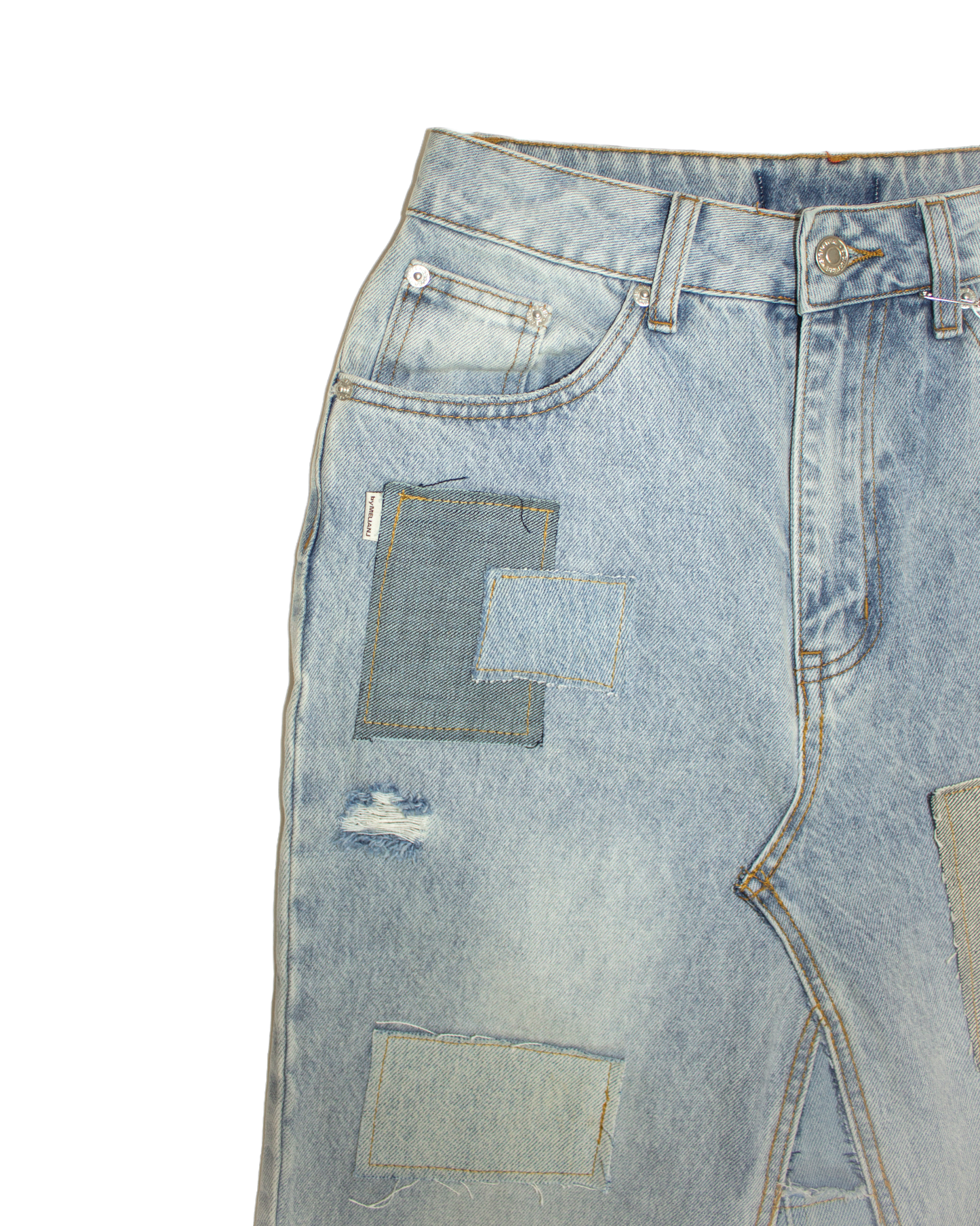 FW23 Patched Denim Maxi Skirt