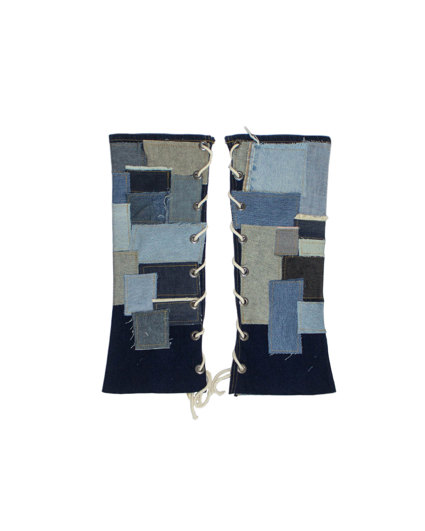 FW23 Patchwork Denim Lace-Up Leg Warmer