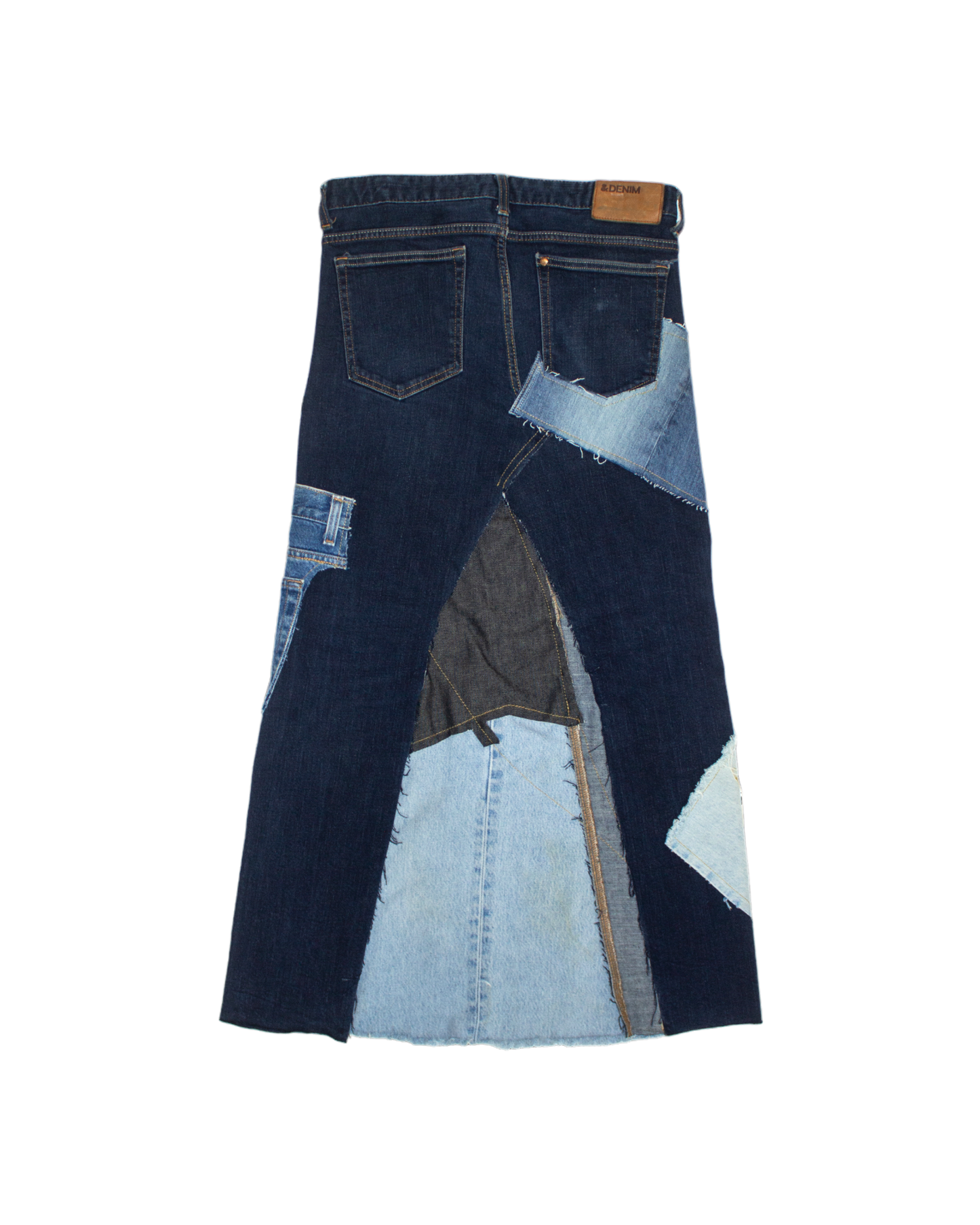 FW23 Patched Denim Maxi Skirt