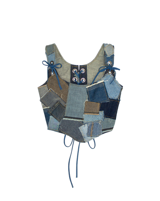 FW23 Couture Reversible Patchwork Denim Corset