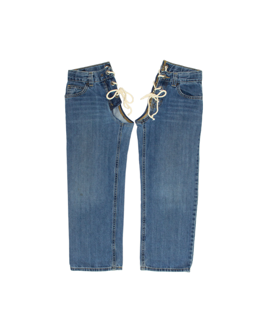 FW23 Reconstructed Denim Lace-Up Leg Warmer