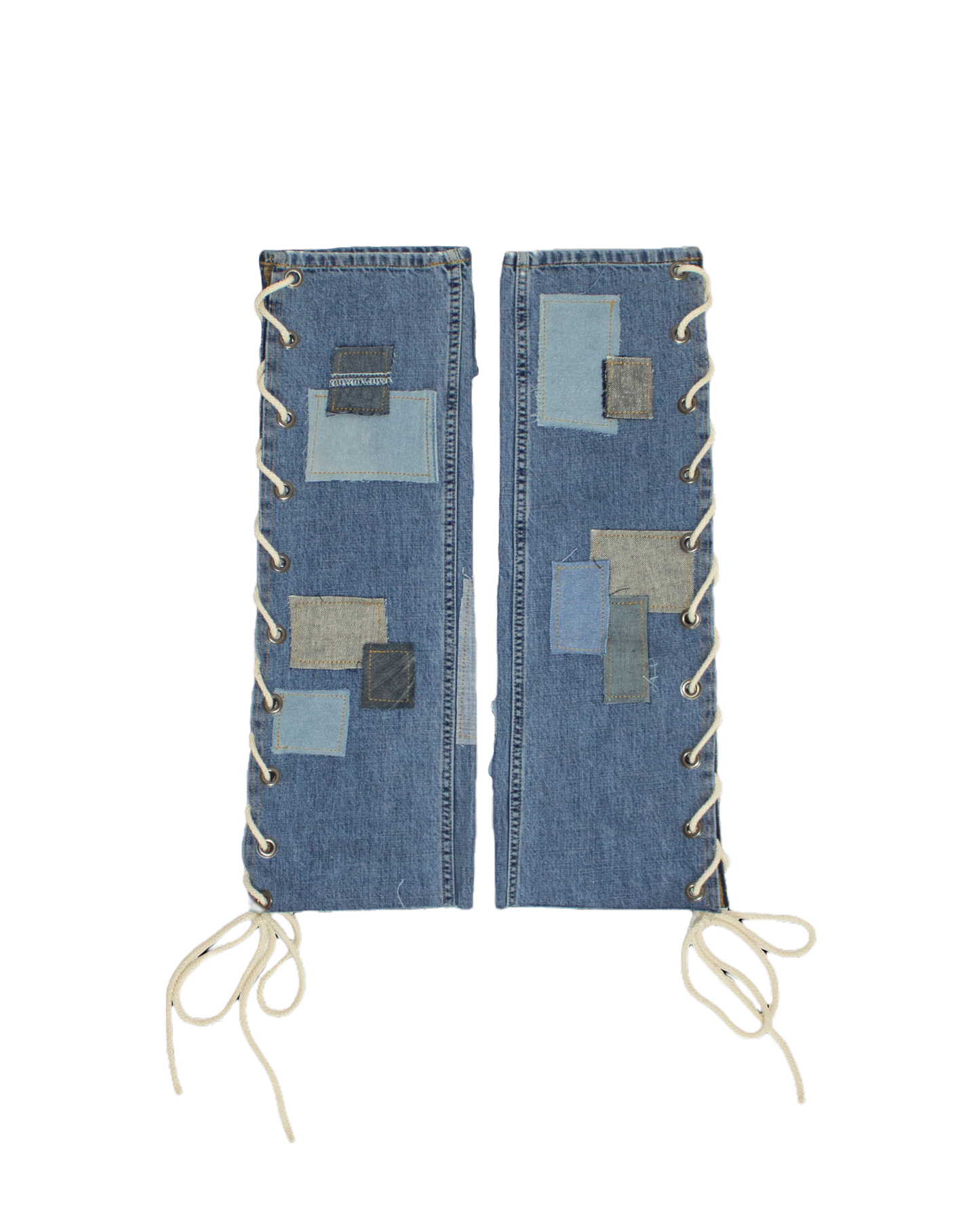 FW23 Patched Denim Lace-Up Leg Warmer