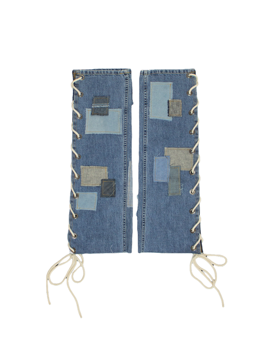 FW23 Patched Denim Lace-Up Leg Warmer