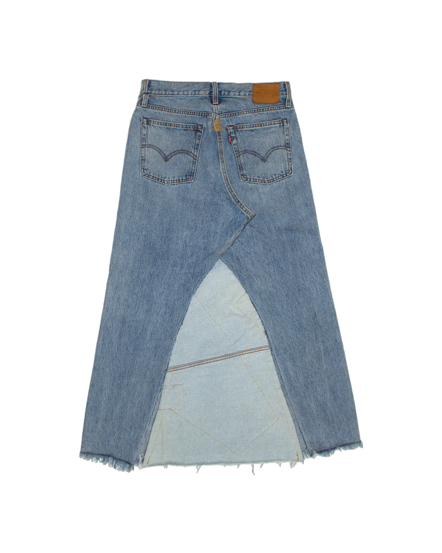 FW23 Patched Denim Maxi Skirt