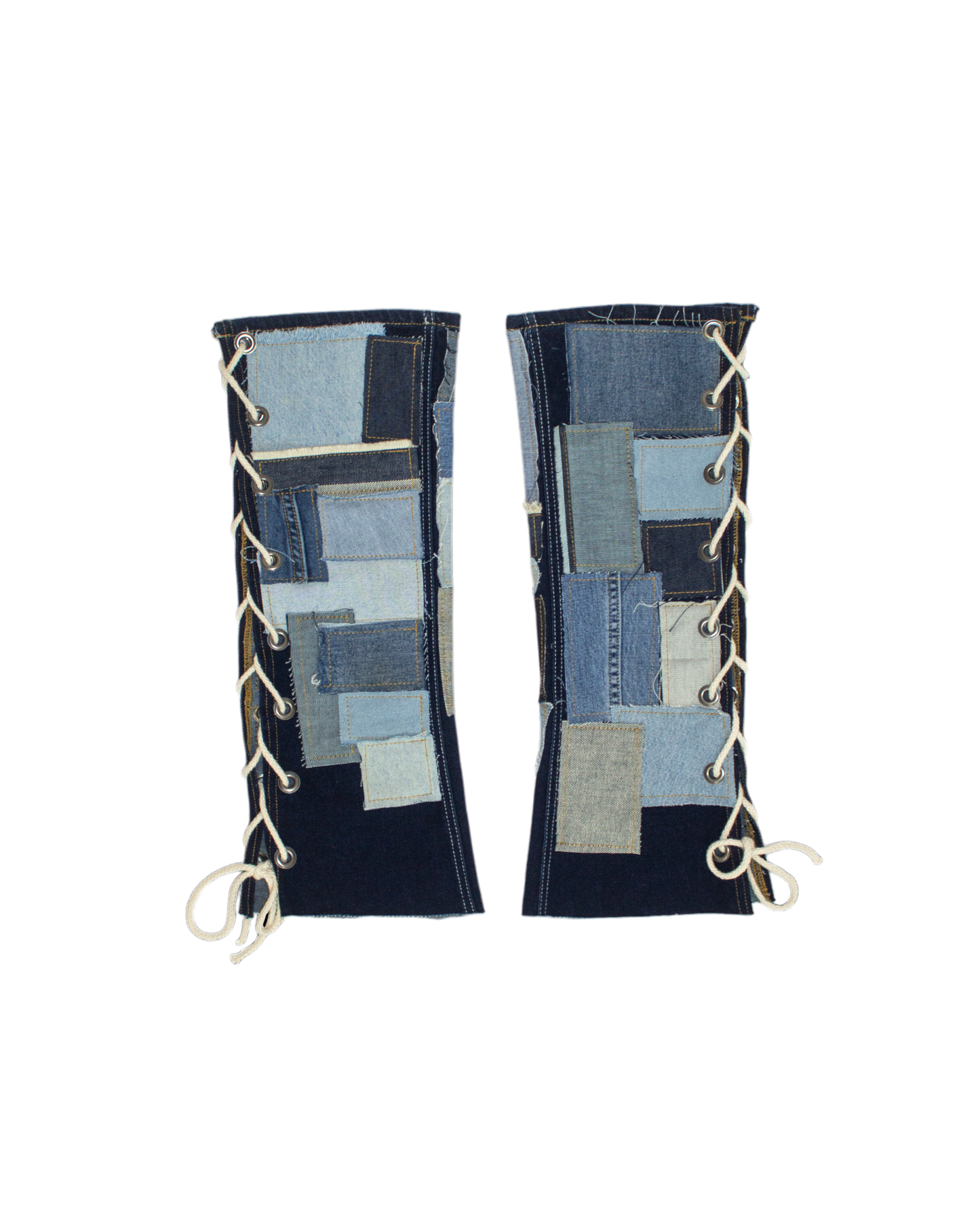 FW23 Patchwork Denim Lace-Up Leg Warmer