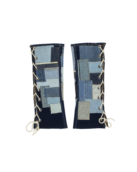 FW23 Patchwork Denim Lace-Up Leg Warmer