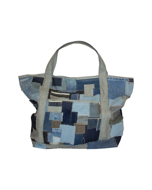 FW23 Oversized Denim Patchwork Laundry Tote