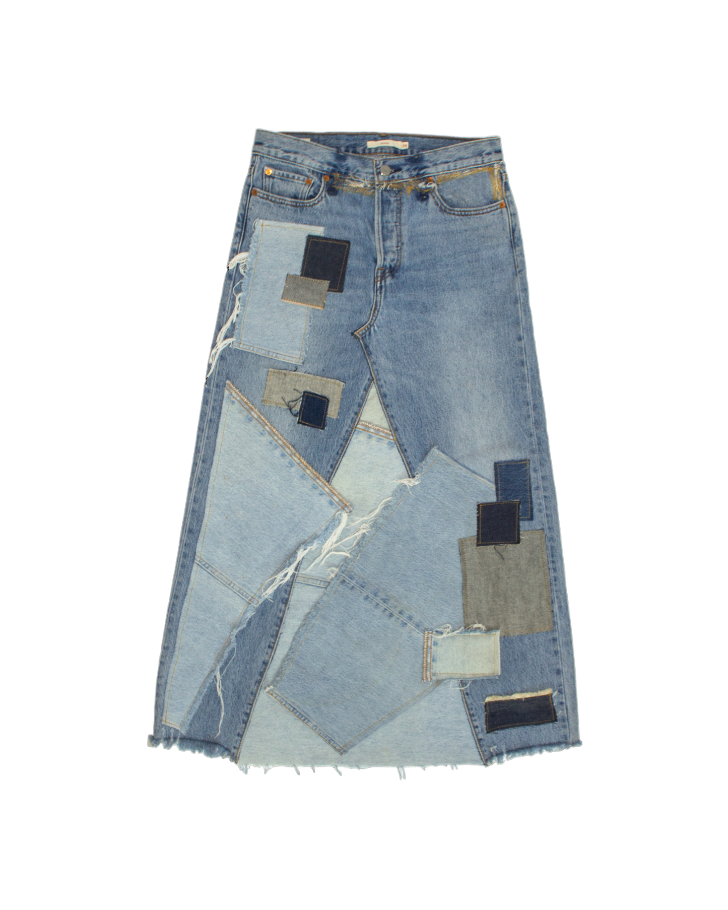 FW23 Patched Denim Maxi Skirt