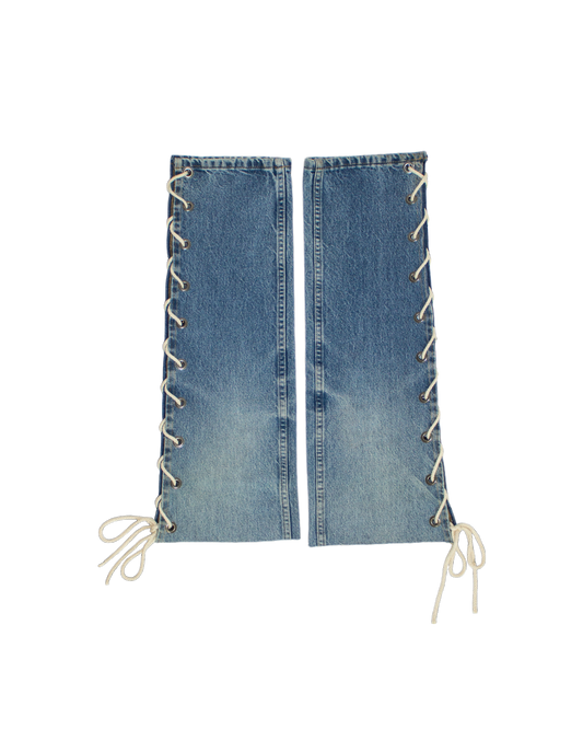 FW23 Denim Lace-Up Leg Warmers