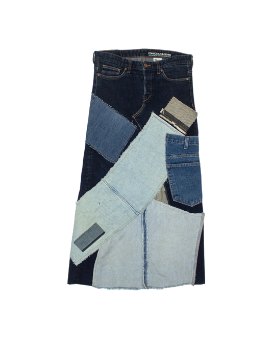 FW23 Patched Denim Maxi Skirt