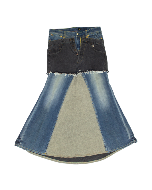 FW23 Reconstructed Denim Maxi Skirt