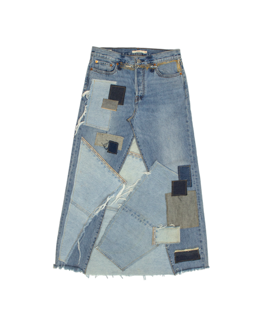 FW23 Patched Denim Maxi Skirt